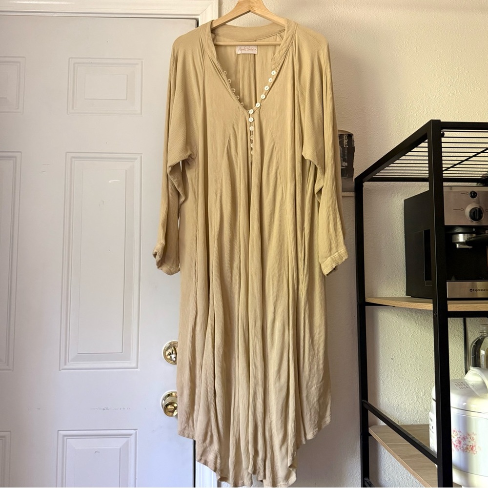MYRAH PENALOZA cream beige bamboo gauze‎ popover midi maxi dress